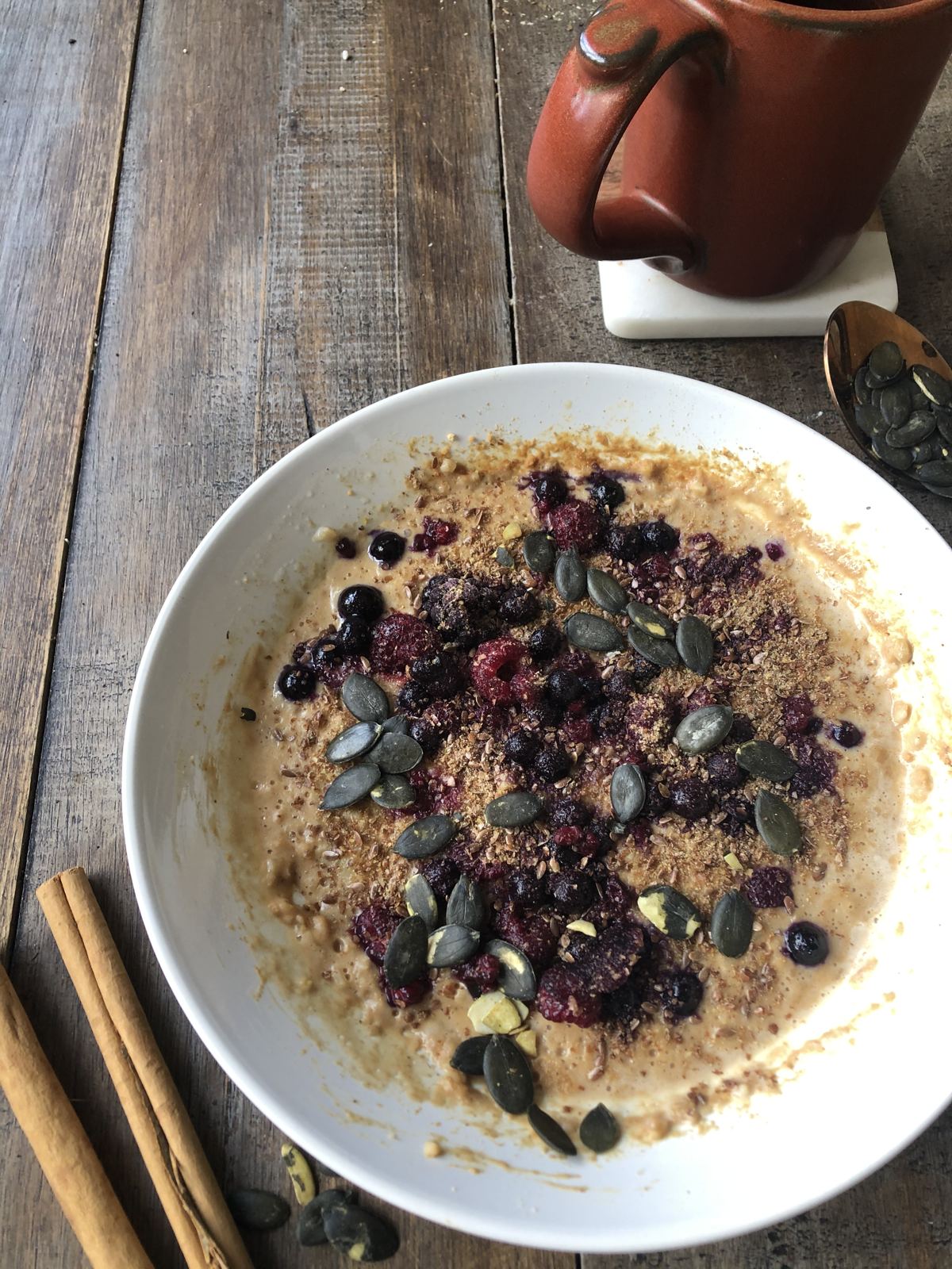 A big bowl of oats with berries